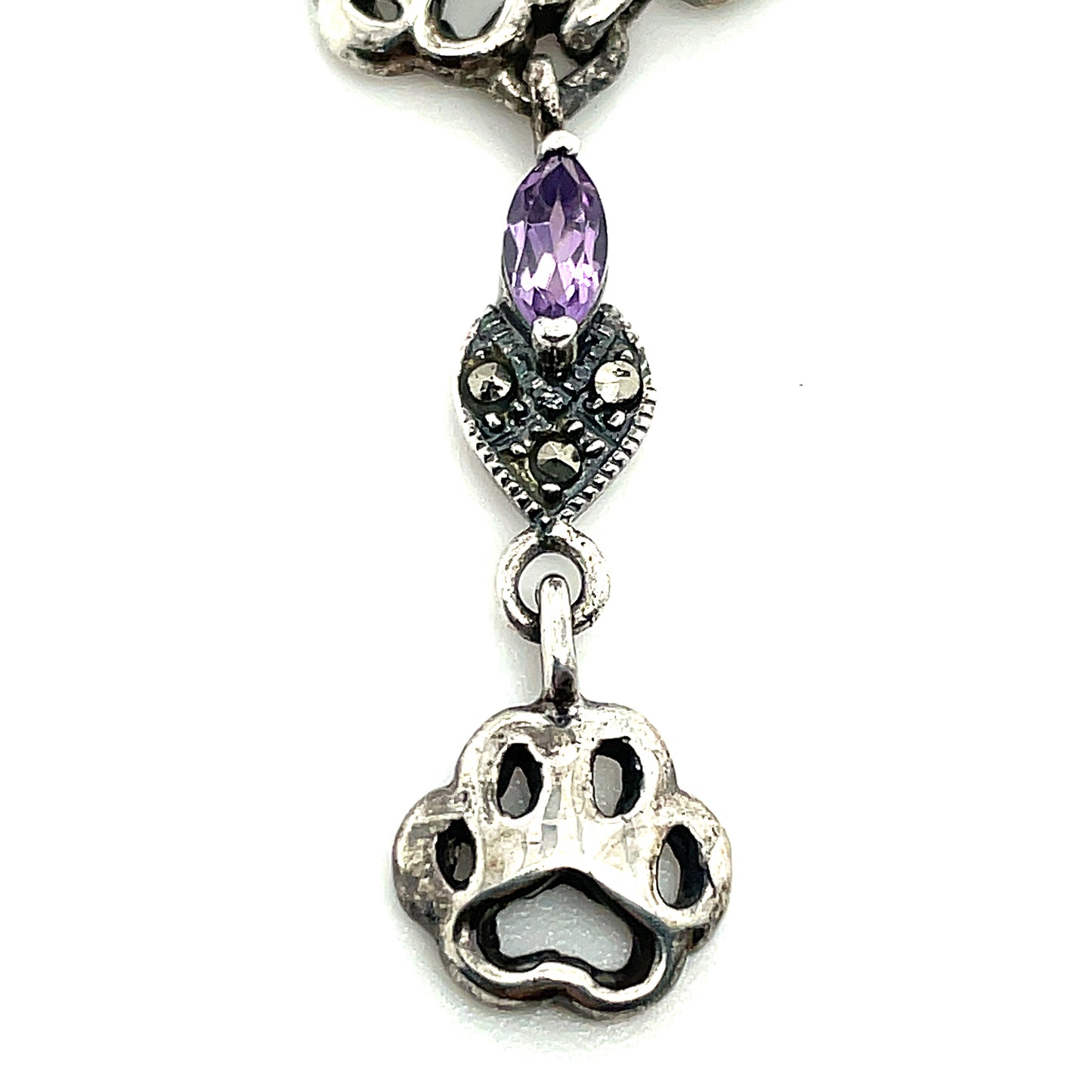 Sterling Silver and Amethyst Paw Print Bracelet 12.2 Grams
