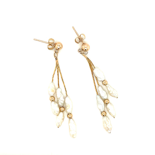 14k Yellow Gold and Pearl Dangle Earrings 1.7 Grams