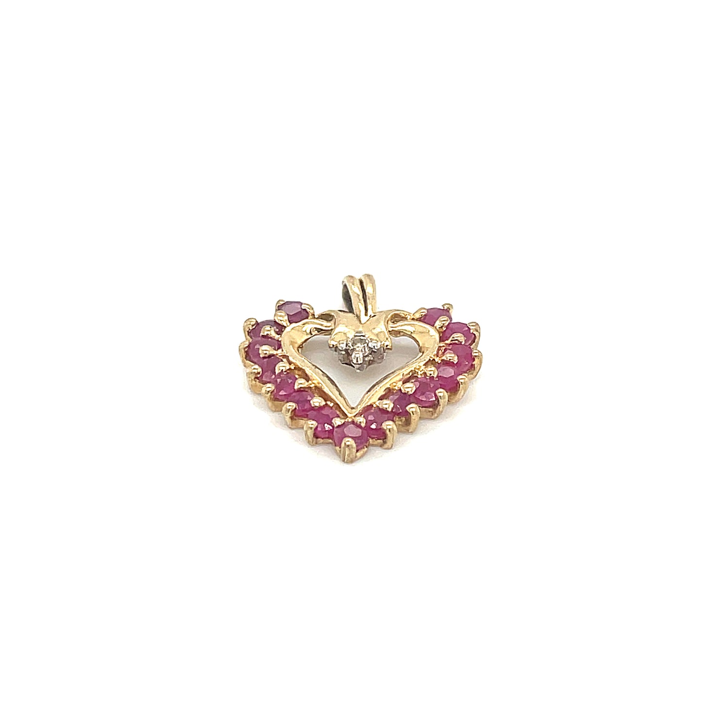 10K Gold Ruby and Diamond Heart Pendant