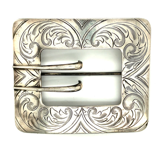 Victorian Sterling Silver Sash/Belt Buckle Hand Engraved Signed 34.8g