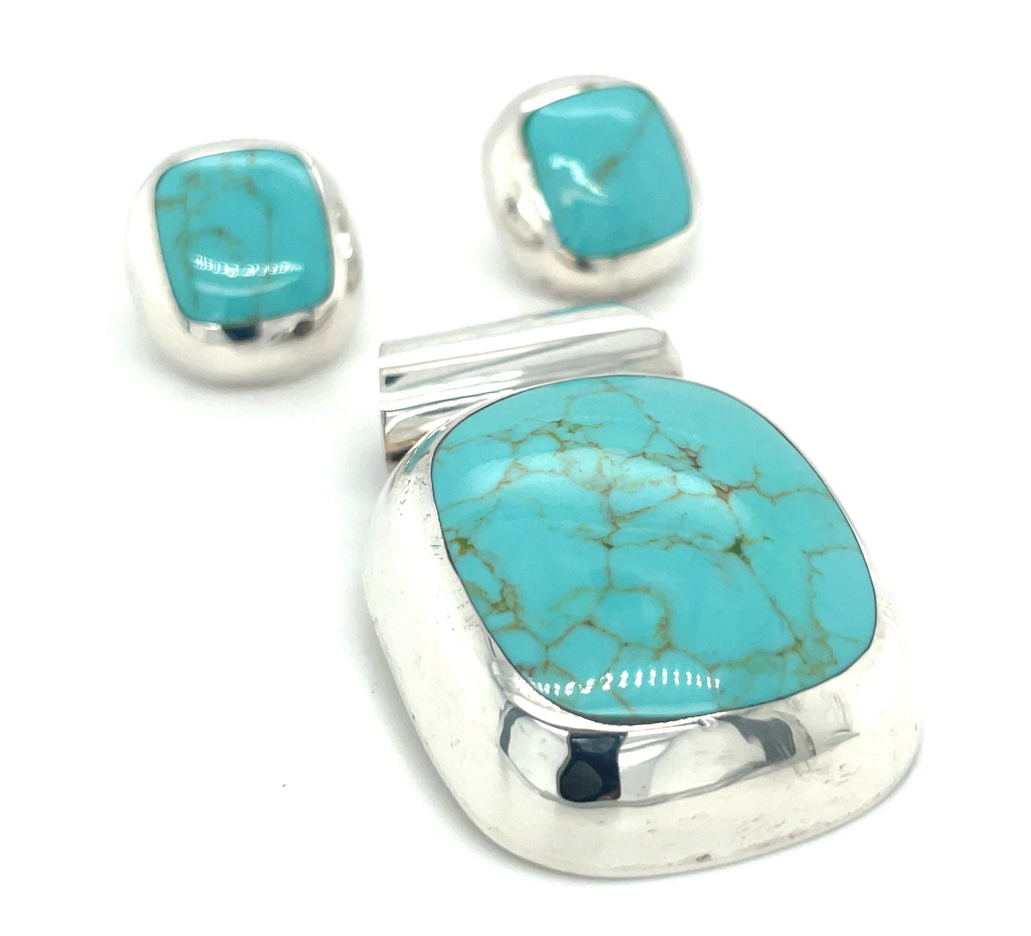 Vintage Turquoise Earrings and Pendant Set Mexico