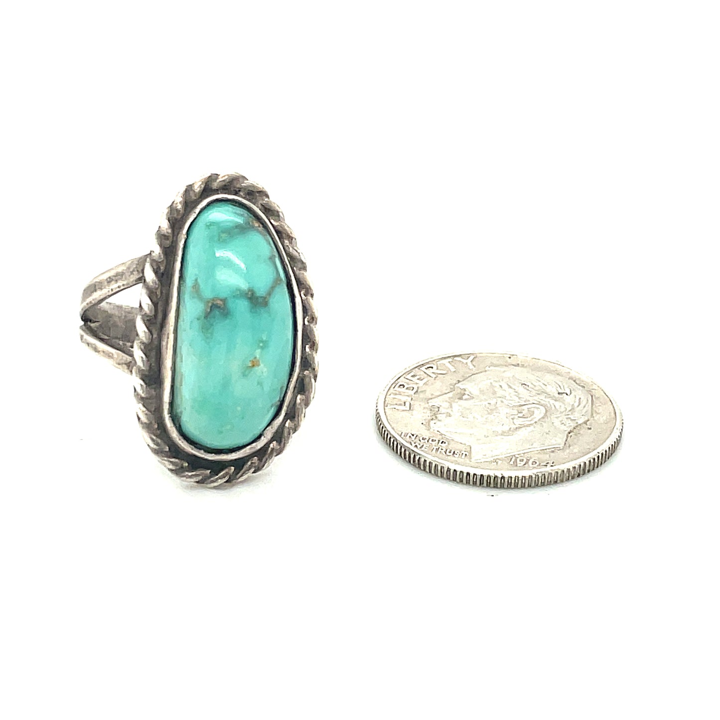 Vintage Native American Silver Turquoise Ring 4.5 Southwestern