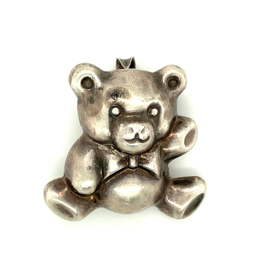 Vintage Sterling Silver Teddy Bear Pendant / Pin 7.8 grams