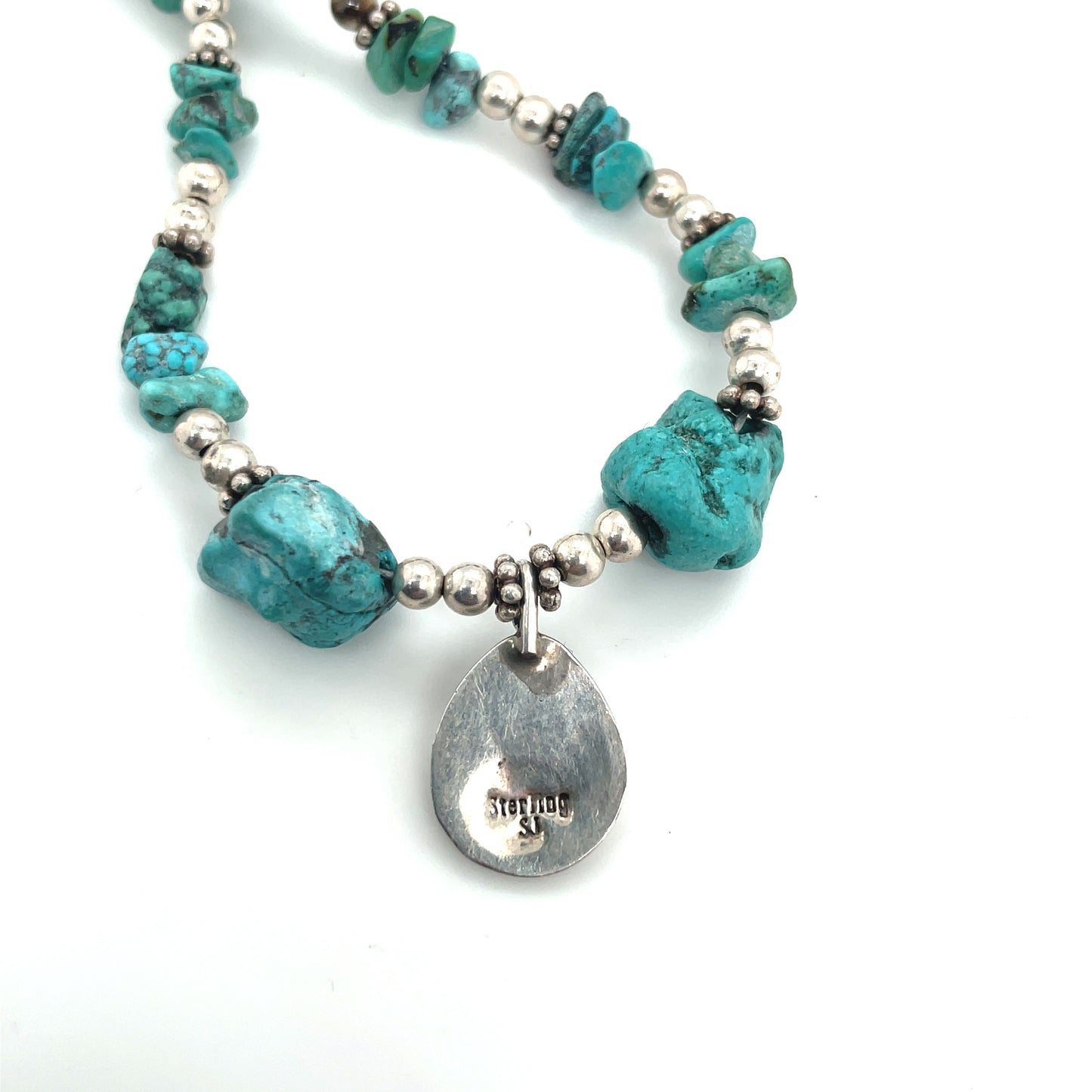 Vintage Bear Paw Sterling Silver Turquoise and Beads Necklace