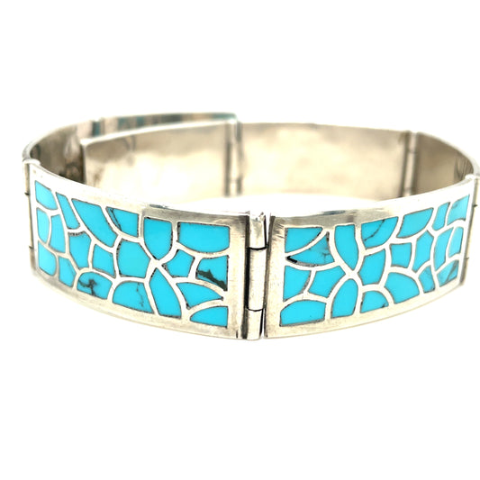 Vintage Kingman Turquoise and Sterling Silver Inlay Choker 70’s