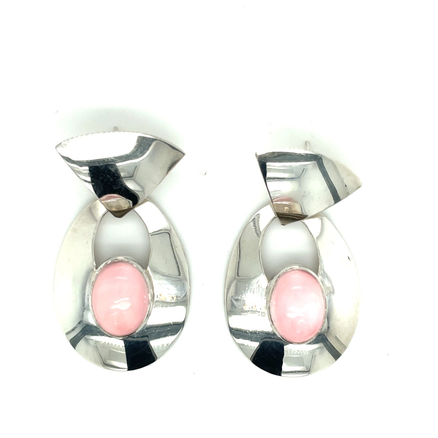 Vintage Silver And Pink Moonstone Drop Earrings Signed CDF 1987