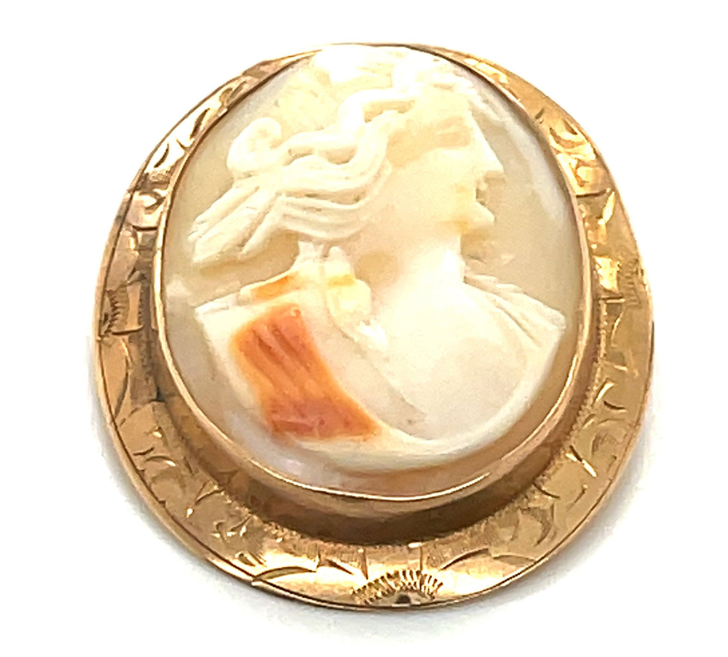 Antique Cameo Pin 10k Yellow Gold Shell 1.5" x 1 1/8"  5.5g