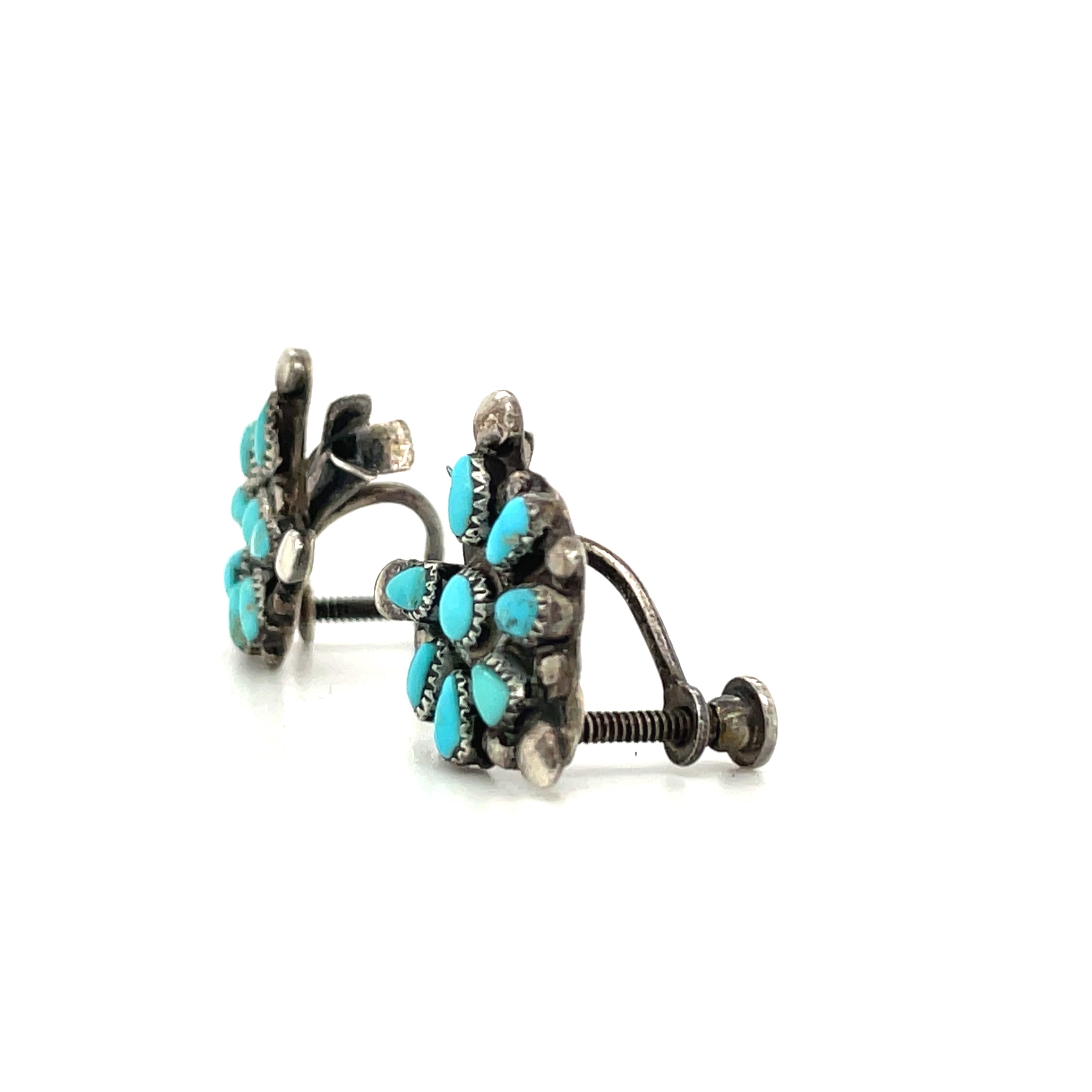 Sterling Silver and top Turquoise Screw on Earrings +