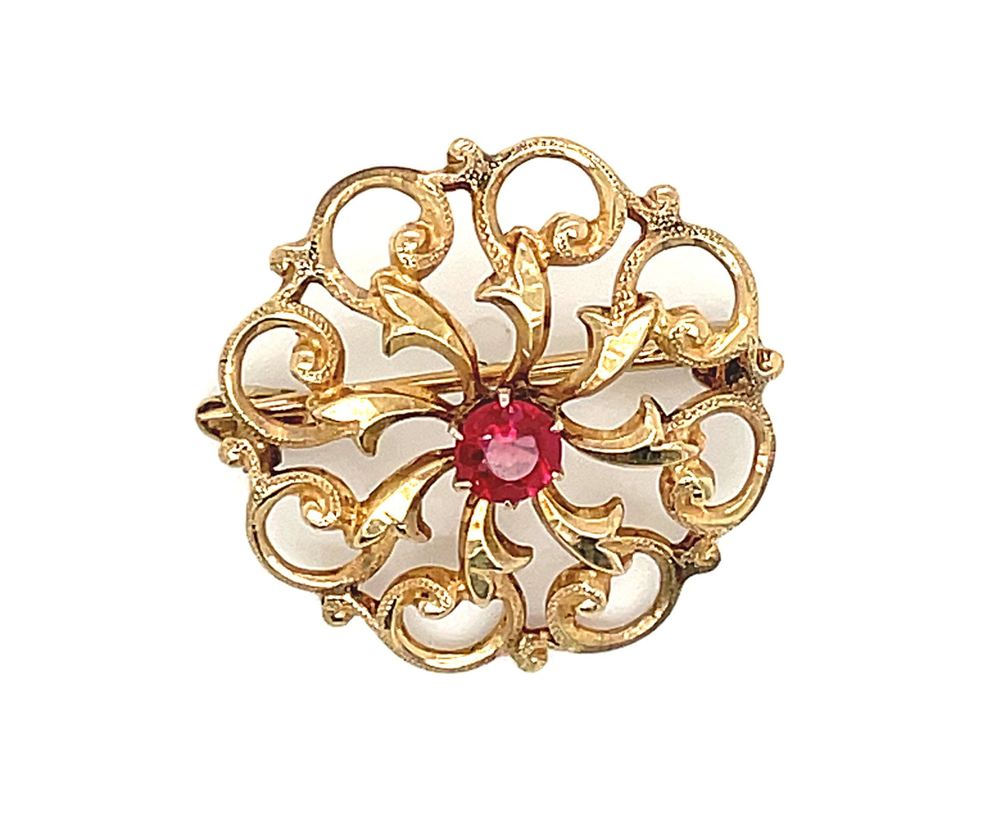 1880's Antique 10k Yellow Gold Pin Brooch With Garnet 2.7g