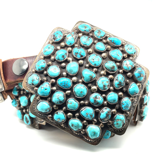 Vintage Morenci Turquoise and Sterling Silver Santa Fe Cross Belt Buckle and Conchos Daniel Martinez