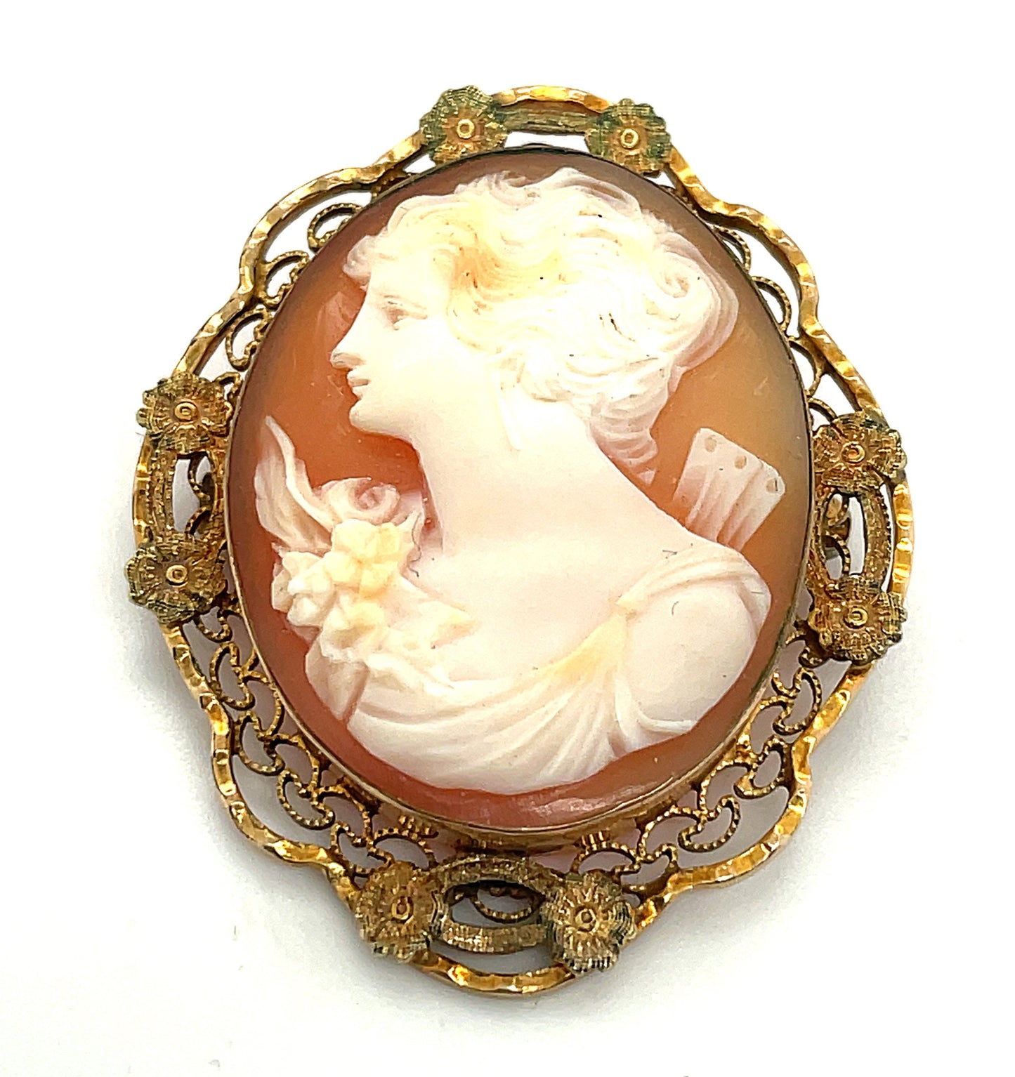 Antique Cameo 10k Yellow Gold AMCO Brooch Pin 6.7 Grams 1.5" x 1.25"