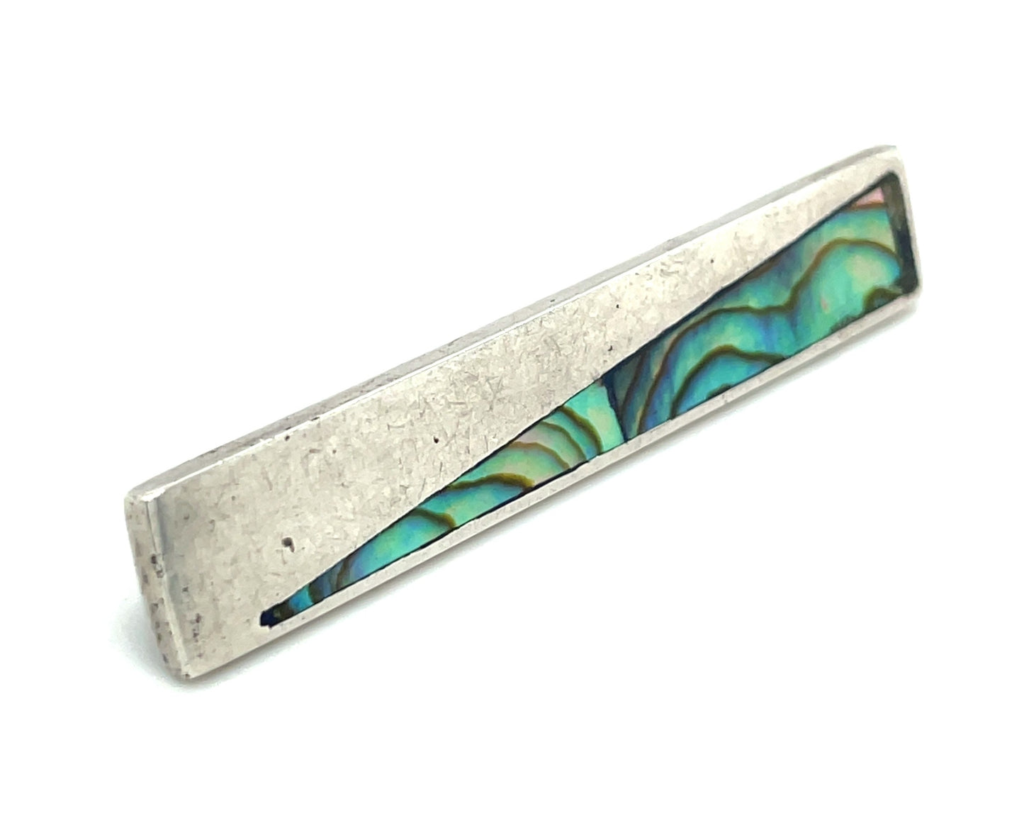 Vintage Sterling Silver and Abalone Shell Tie Clip Mexico 6.4 Grams