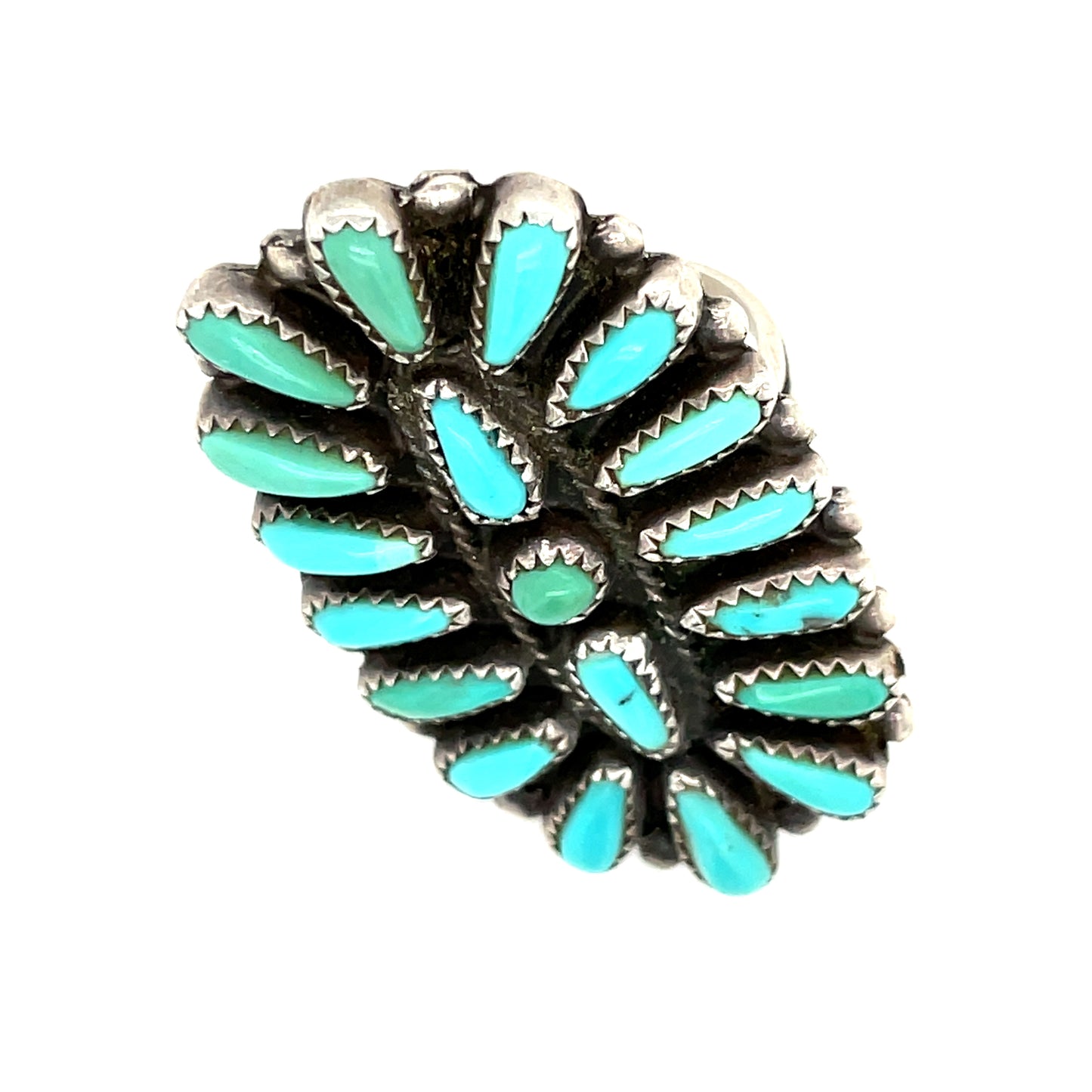 Vintage Navajo Southwestern Sterling Silver and Turquoise Cluster Ring Size 9.5