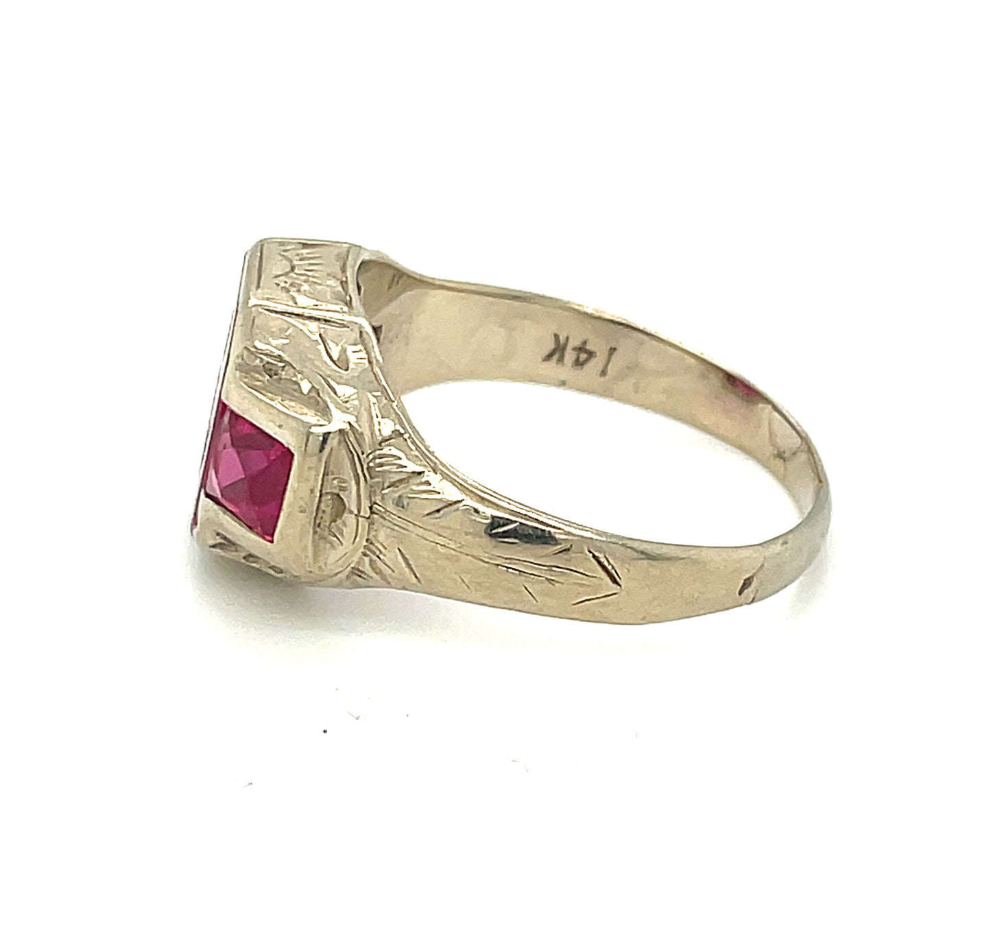 Vintage 14k Yellow Gold Masonic Ring Synthetic Rubies 6.08g Size 9.75