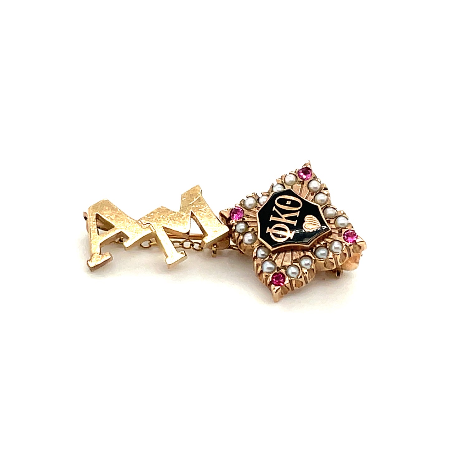 Vintage Phi Kappa Theta 10k Pearls And Rubies Lapel Pin Texas AM