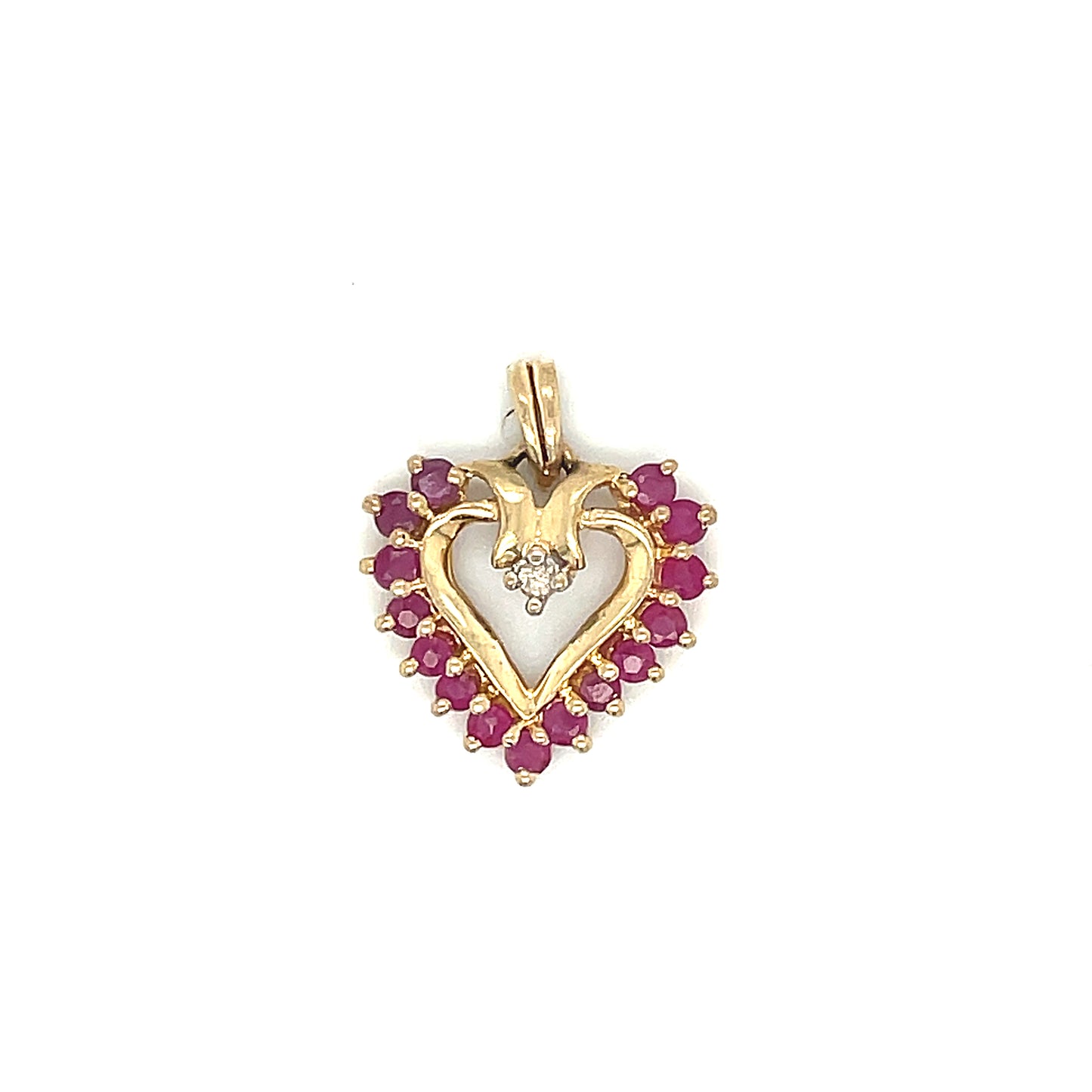 10K Gold Ruby and Diamond Heart Pendant