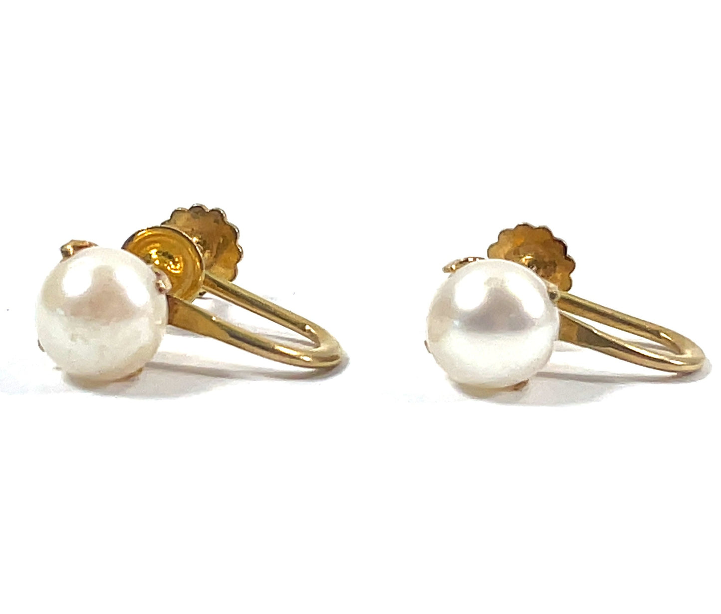 14k Yellow Gold and Pearl Screw Back Earrings 2.3 Grams