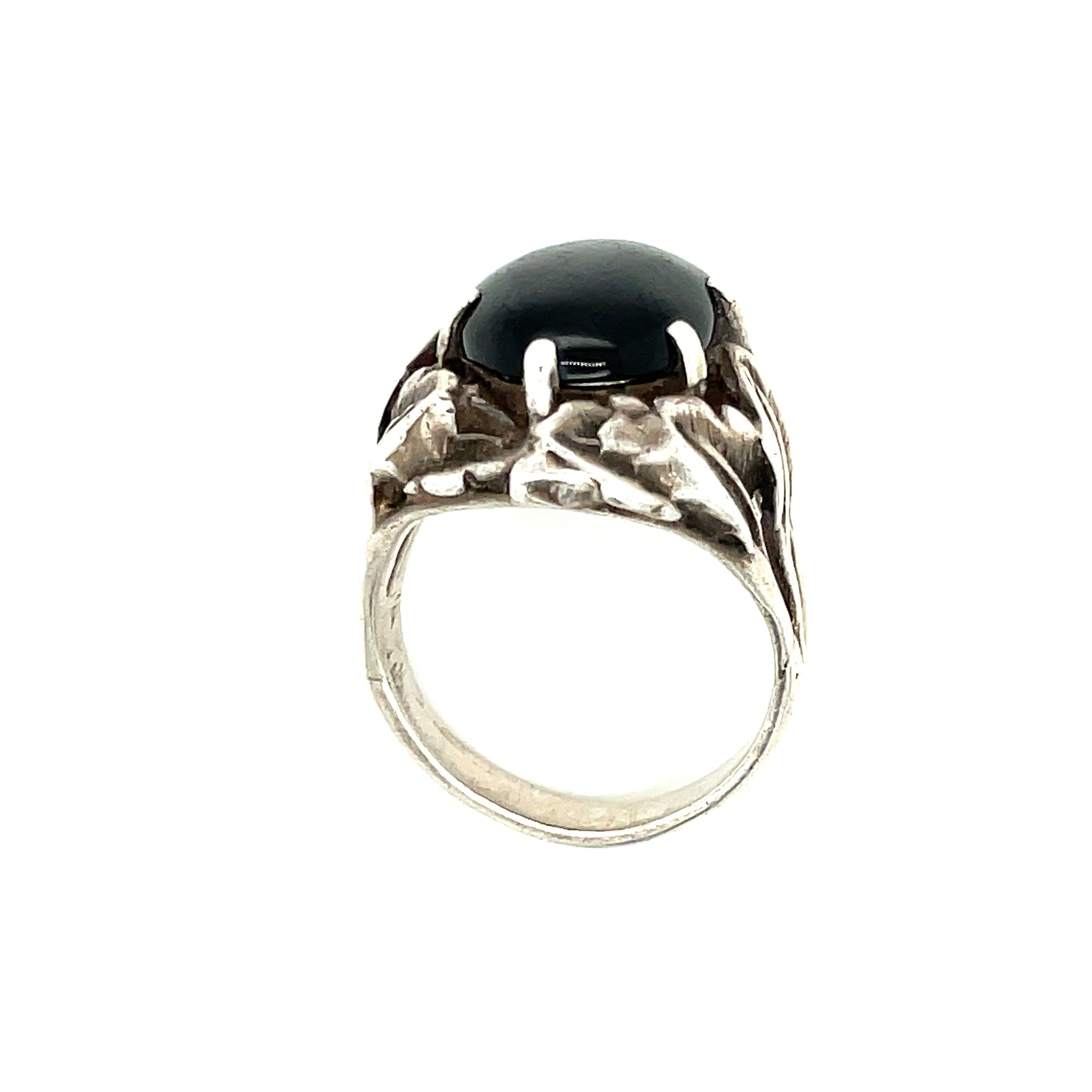 Sterling Silver Leaf and Onyx Ring Size 9