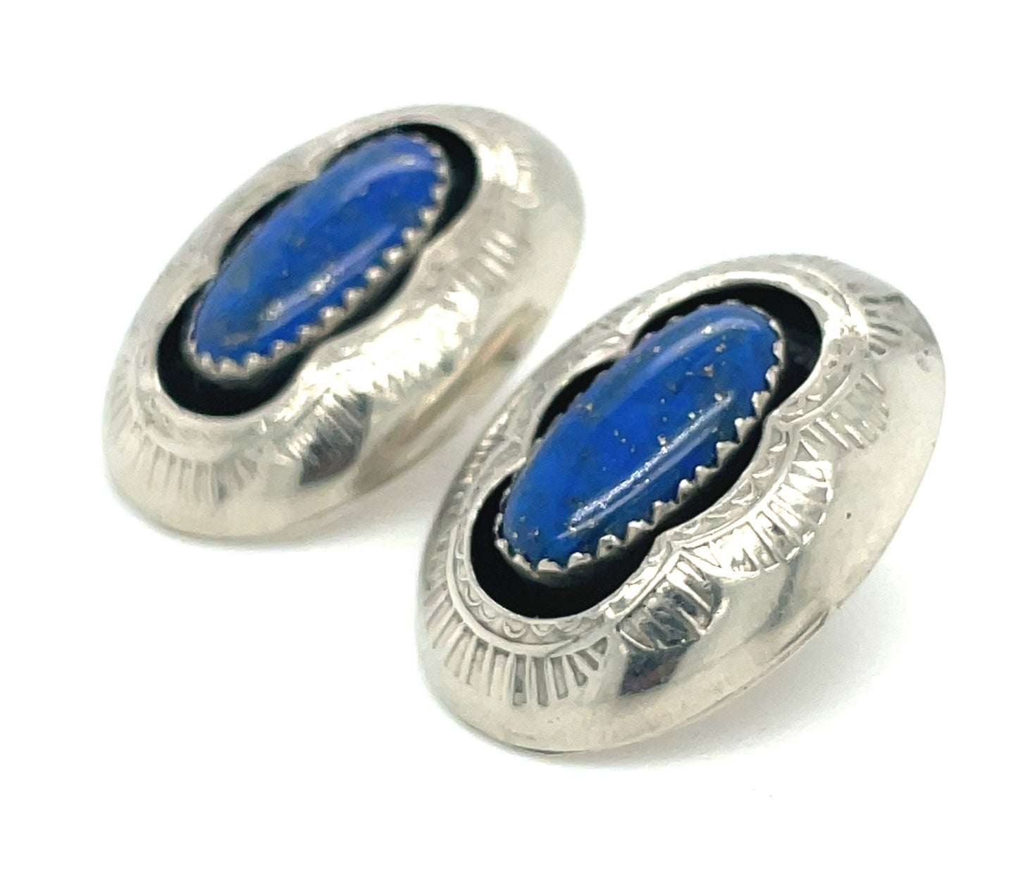 Vintage Southwestern Sterling Silver and Lapis Lazuli Earrings 5.6 Grams