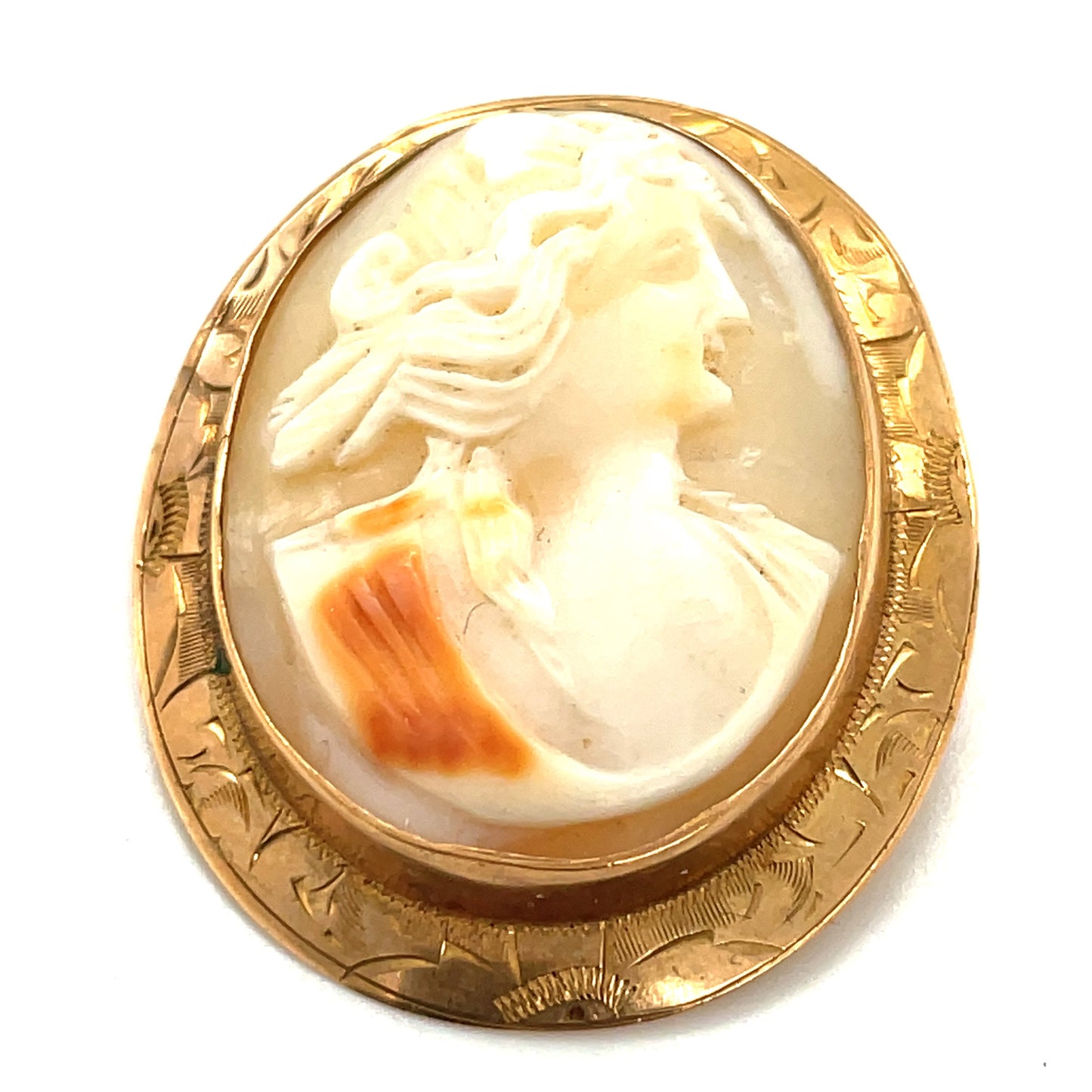 Antique Cameo Pin 10k Yellow Gold Shell 1.5" x 1 1/8"  5.5g