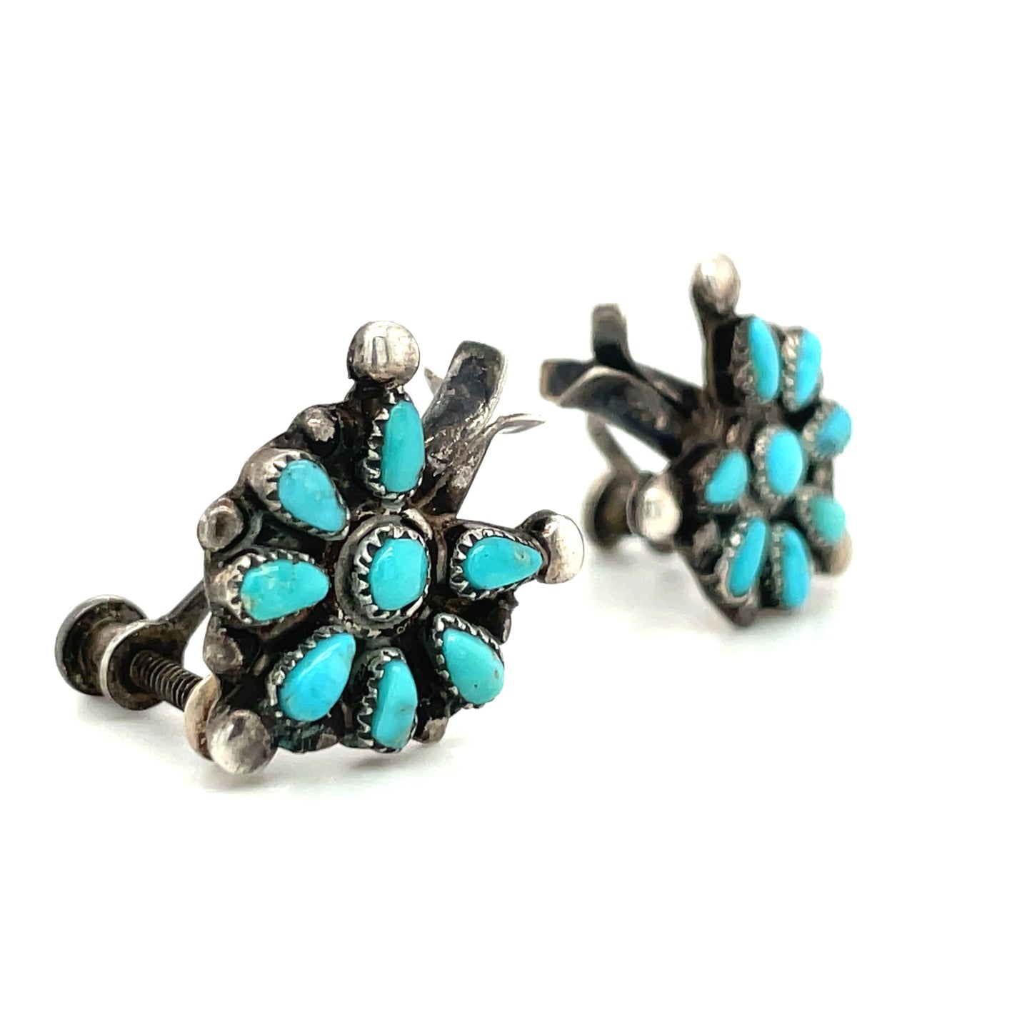 Vintage Southwestern Sterling Silver and Turquoise Screw Back Earrings