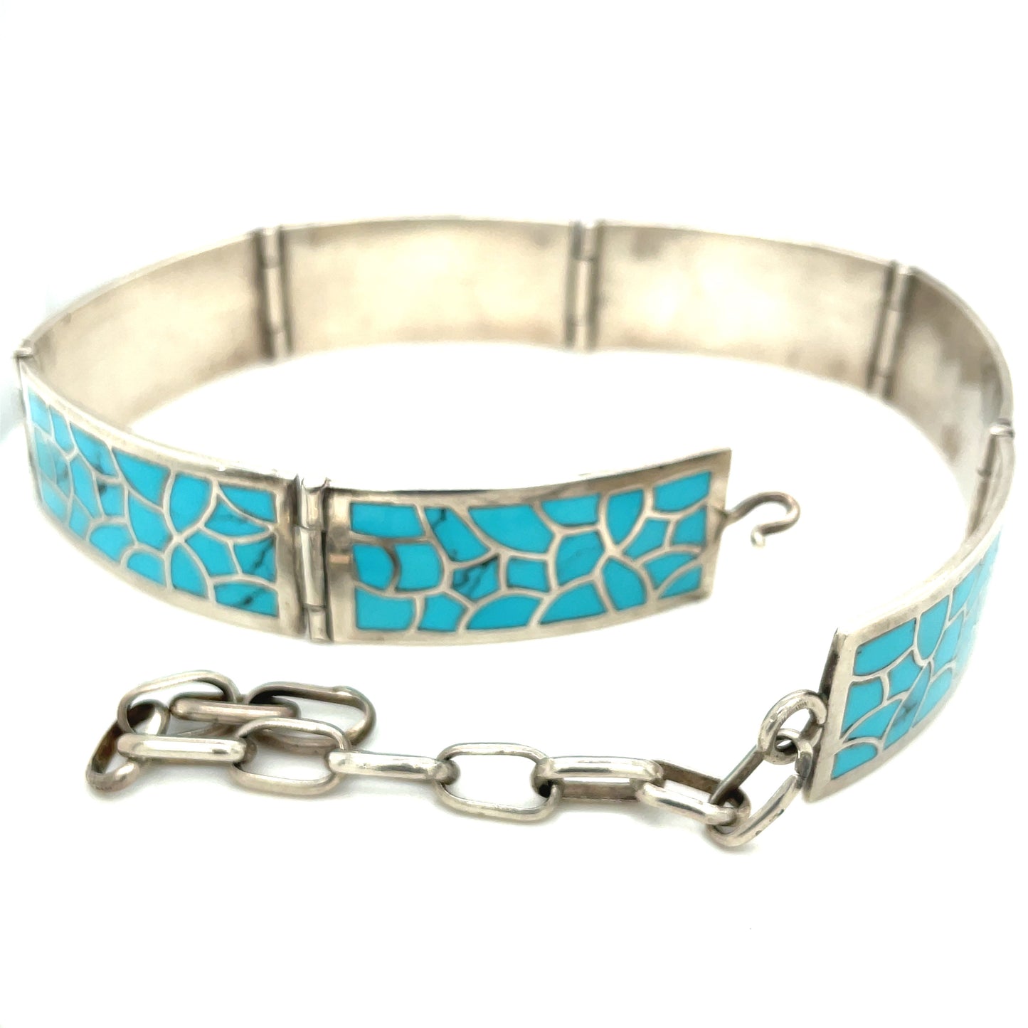 Vintage Kingman Turquoise and Sterling Silver Inlay Choker 70’s