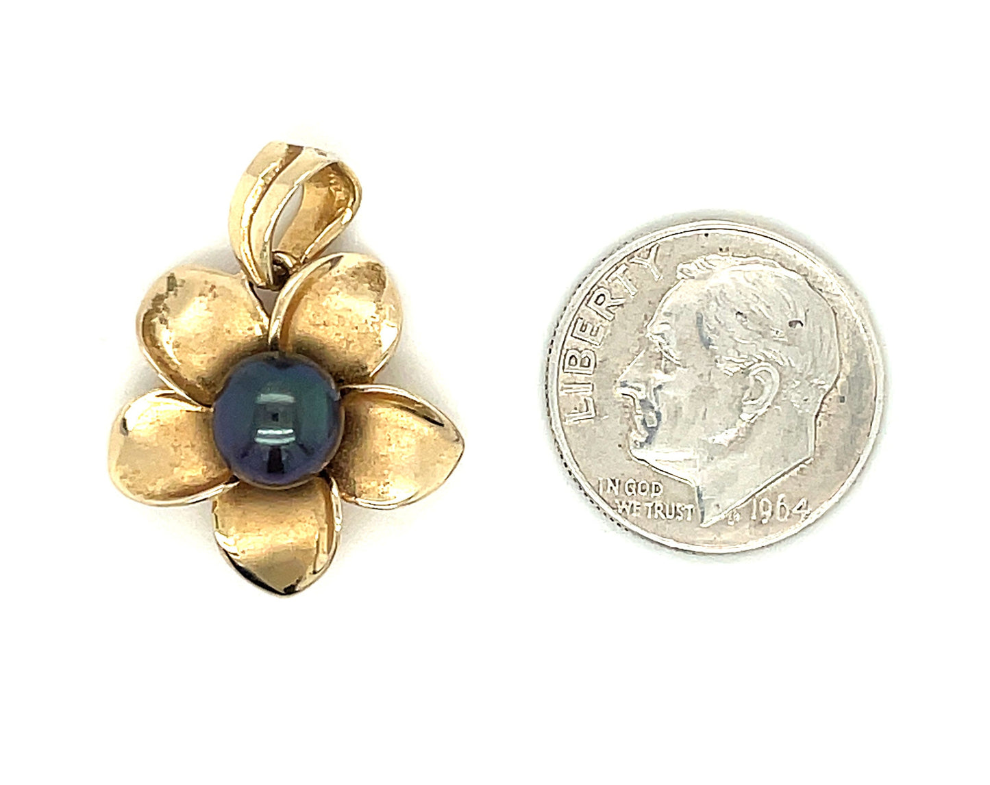 14k Maui Divers Plumeria pendant with Tahitian Pearl
