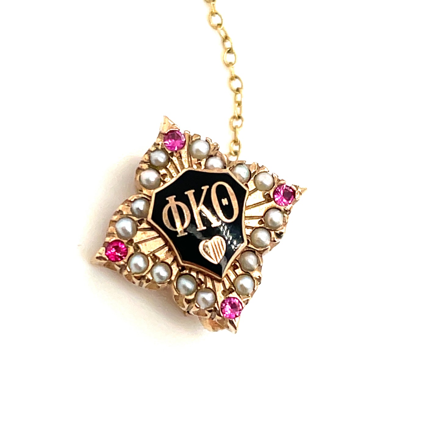 Vintage Phi Kappa Theta 10k Pearls And Rubies Lapel Pin Texas AM