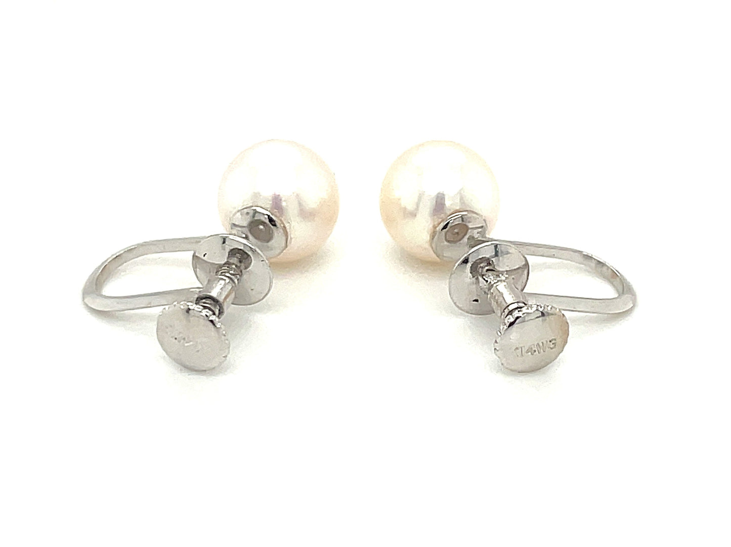 14k White Gold and Pearl Screw Back Earrings 2 Grams