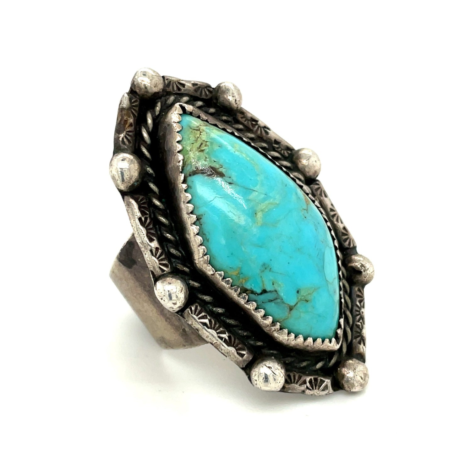 Vintage Southwestern Sterling Silver and Turquoise Ring Size 13