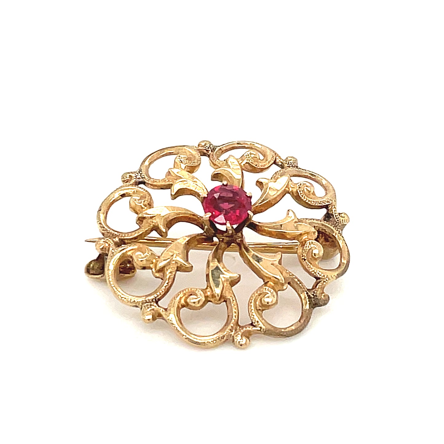 1880's Antique 10k Yellow Gold Pin Brooch With Garnet 2.7g