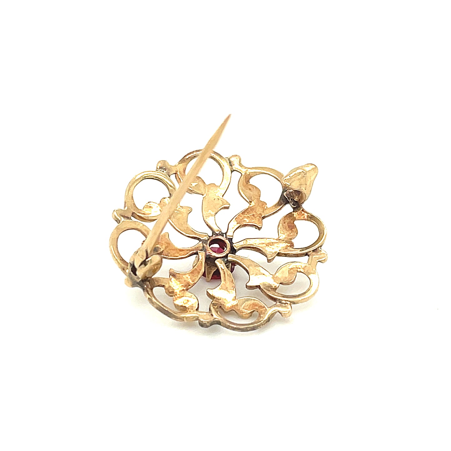 1880's Antique 10k Yellow Gold Pin Brooch With Garnet 2.7g