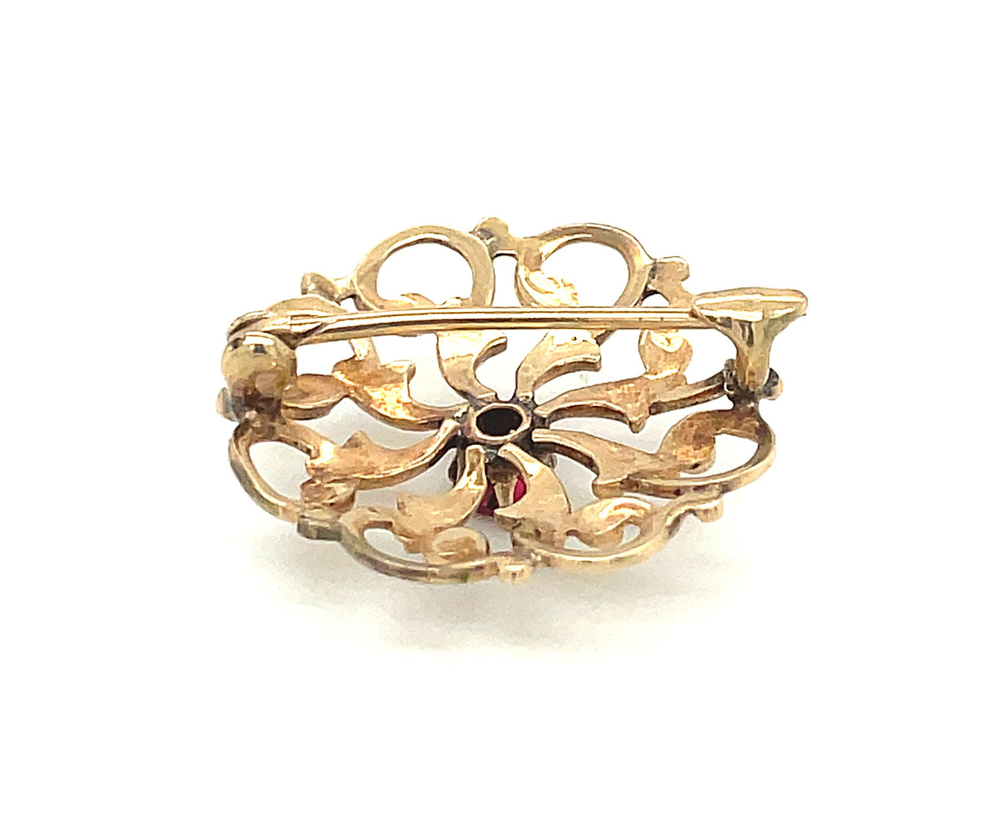 1880's Antique 10k Yellow Gold Pin Brooch With Garnet 2.7g